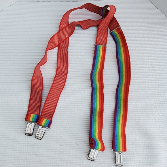 Rainbow Suspenders Clips Stretch Pride LBGTQ Elastic Unisex Adjustable X Style - Picture 5 of 5